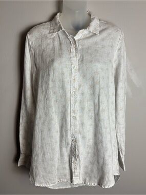 Cynthia Rowley 100% Linen White Neutral Printed Button Down Top Size Medium